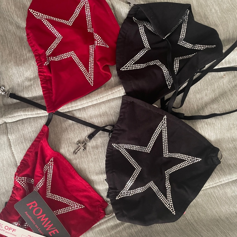 ROMWE Red and Black Star Bikini Set